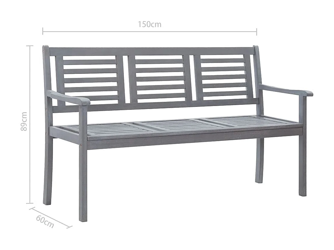 Banc de jardin 3 places avec coussin 150 cm Gris Eucalyptus