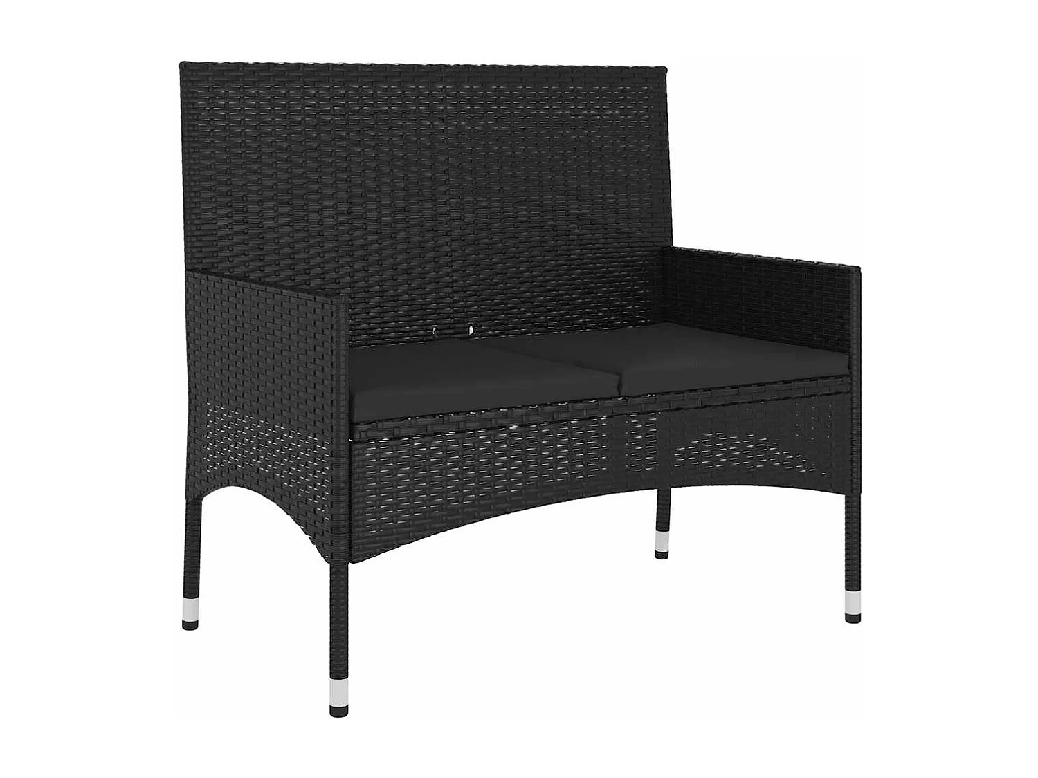 Panca da Giardino a 2 Posti con Cuscini in Polyrattan Nero