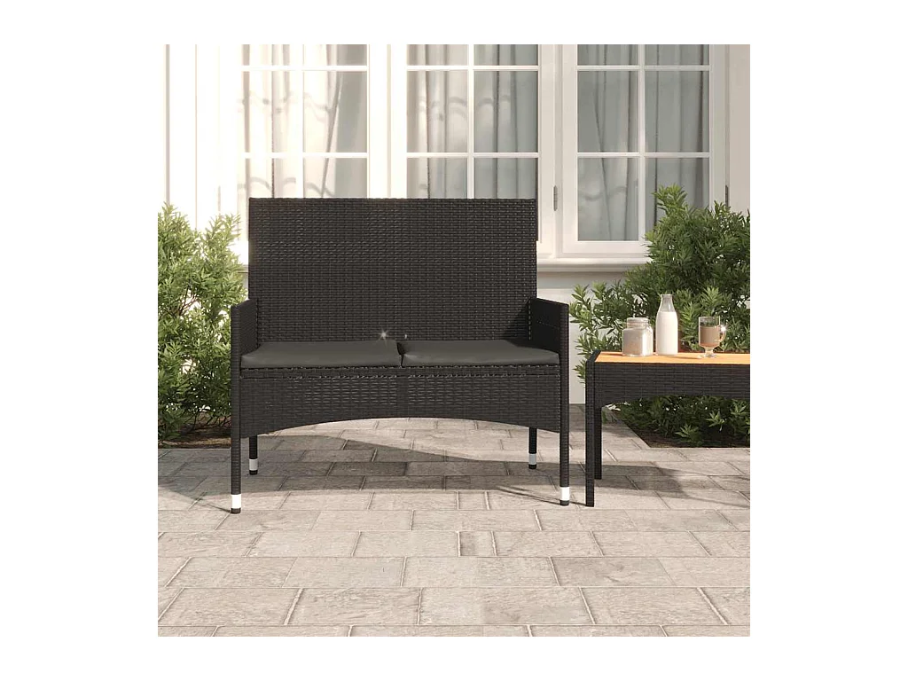 Panca da Giardino a 2 Posti con Cuscini in Polyrattan Nero