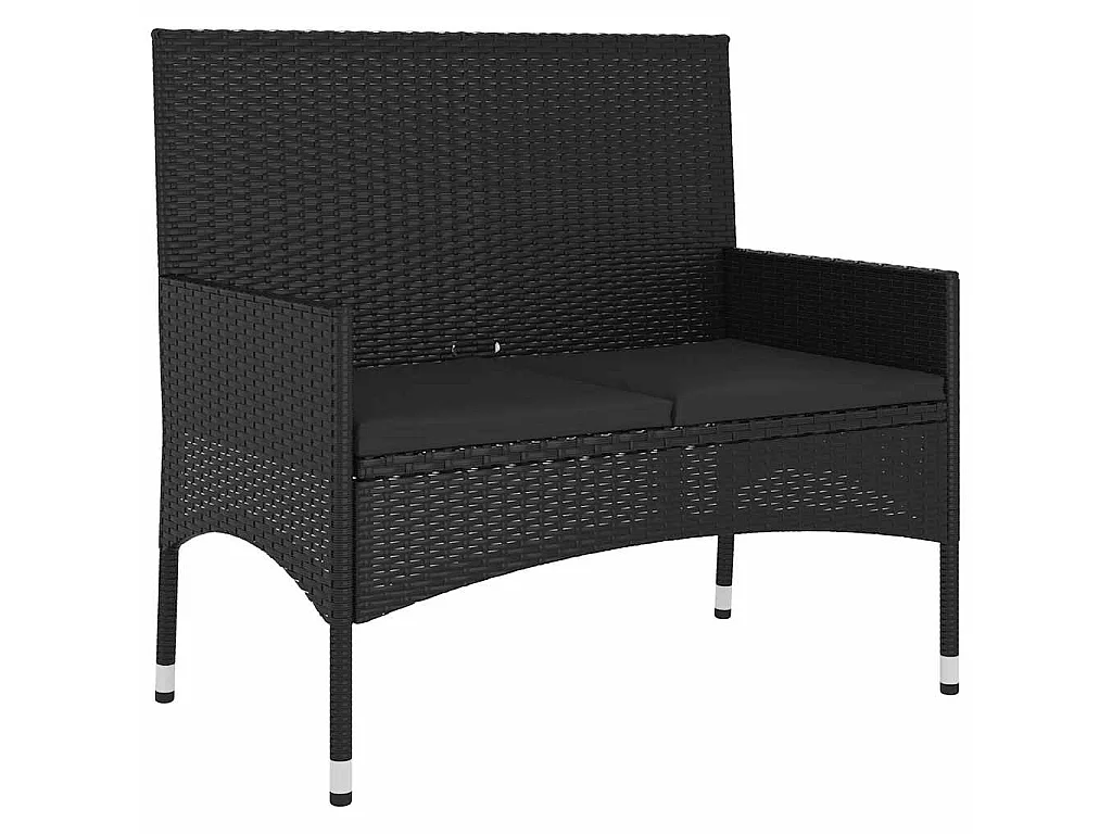 Banc de Jardin à 2 Places avec Coussins Noir Résine Tressée