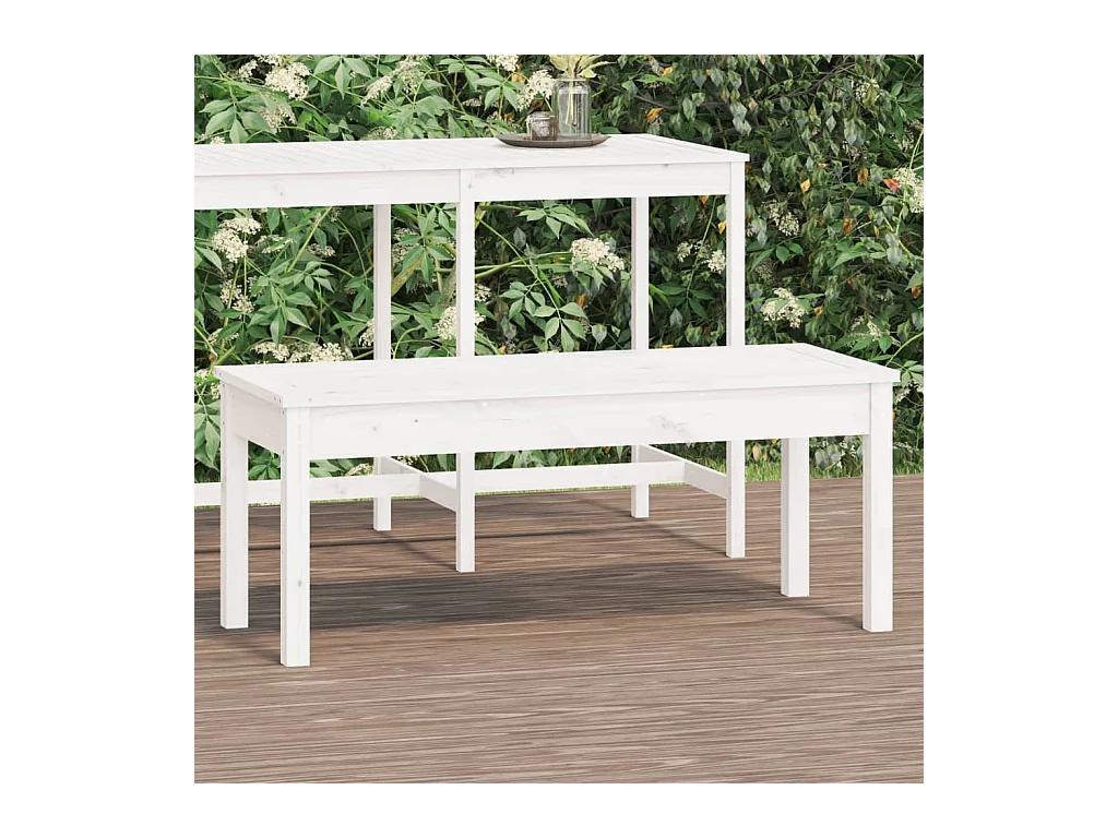 Banc de jardin blanc 109x44x45 cm bois massif de pin