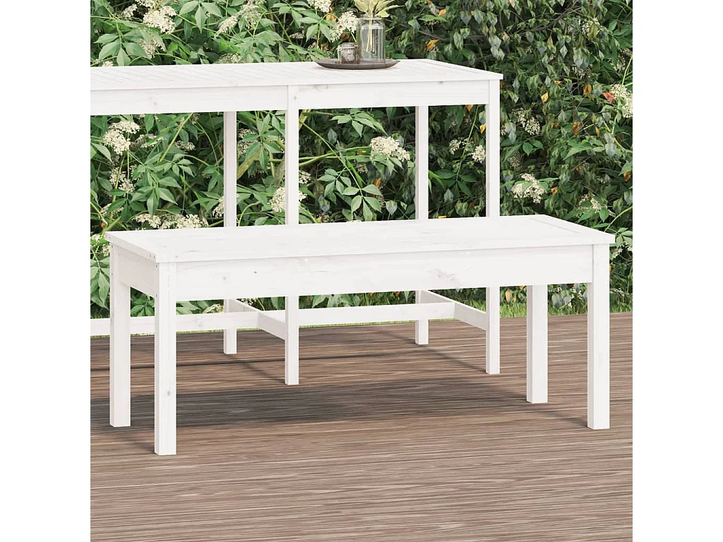 Banc de jardin blanc 109x44x45 cm bois massif de pin