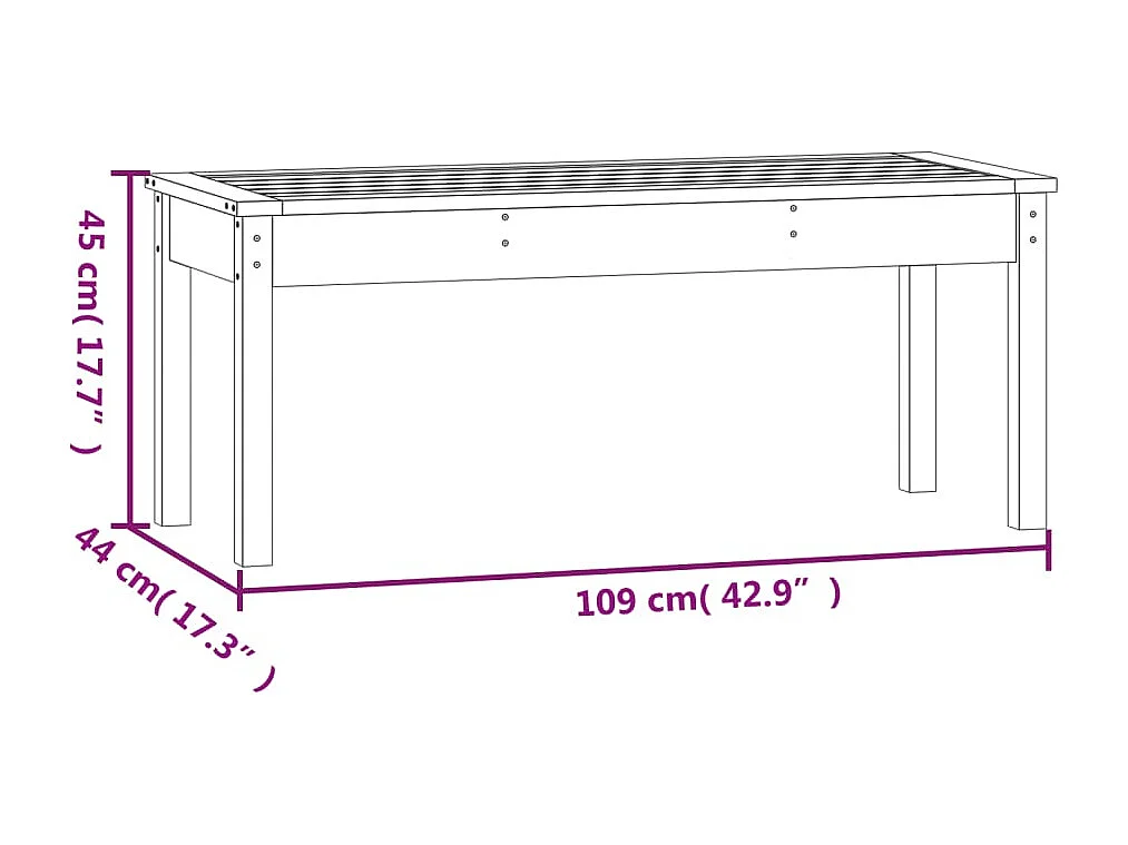 Banc de jardin blanc 109x44x45 cm bois massif de pin
