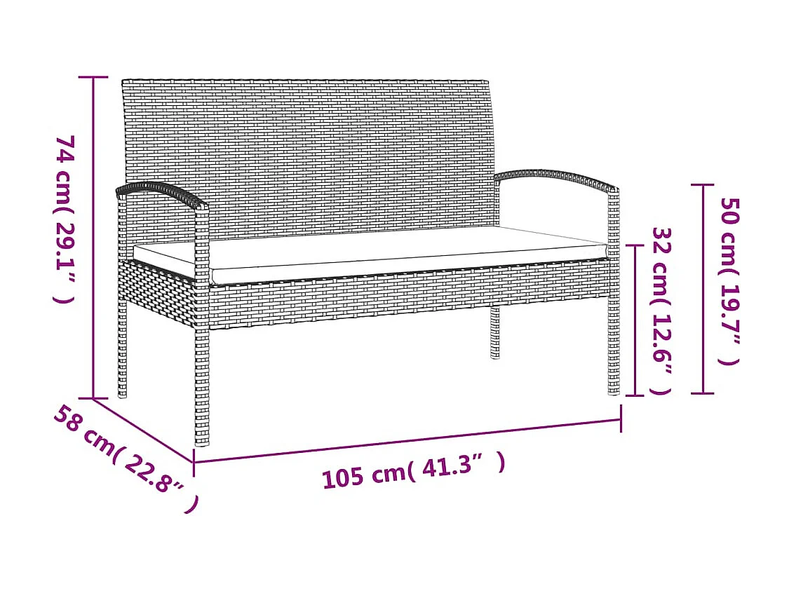 Banc de jardin avec coussin gris 105 cm résine tressée