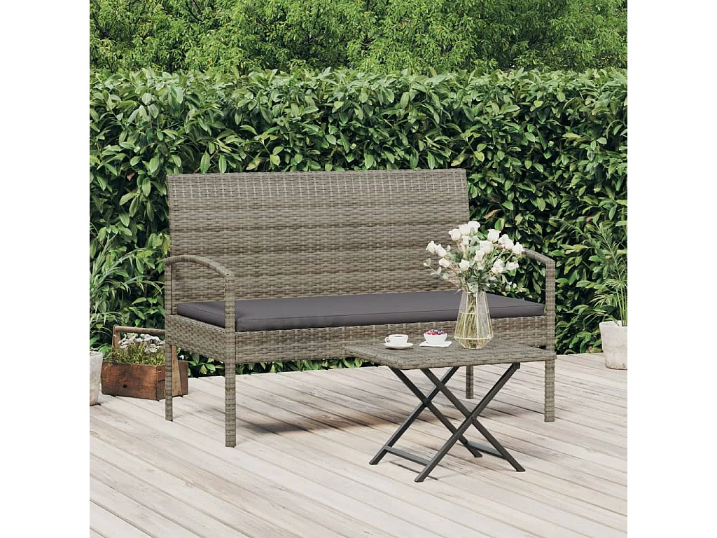 Gartenbank mit Kissen Grau 105 cm Poly Rattan