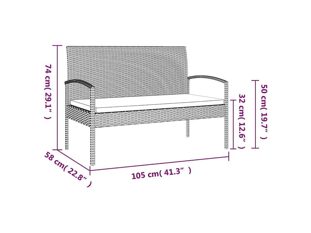 Gartenbank mit Kissen Grau 105 cm Poly Rattan