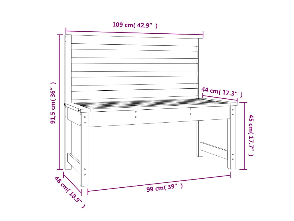 Banc de jardin 109 cm bois massif de pin