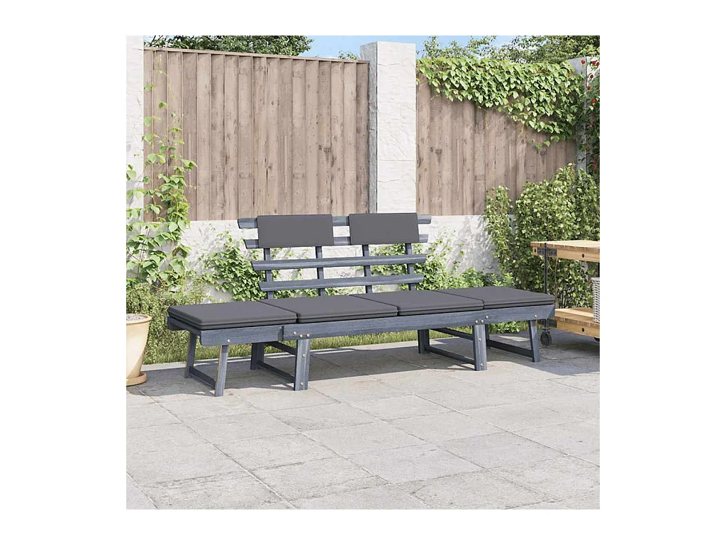 Panca da Giardino Cuscini 2-in-1 190cm Massello d'Acacia Grigio