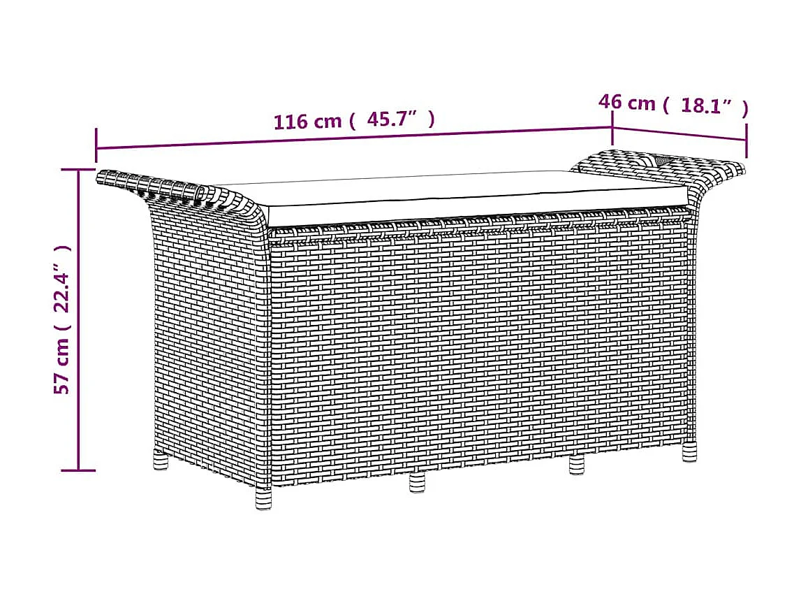 Tuinbank met kussen 116x46x57 cm poly rattan zwart