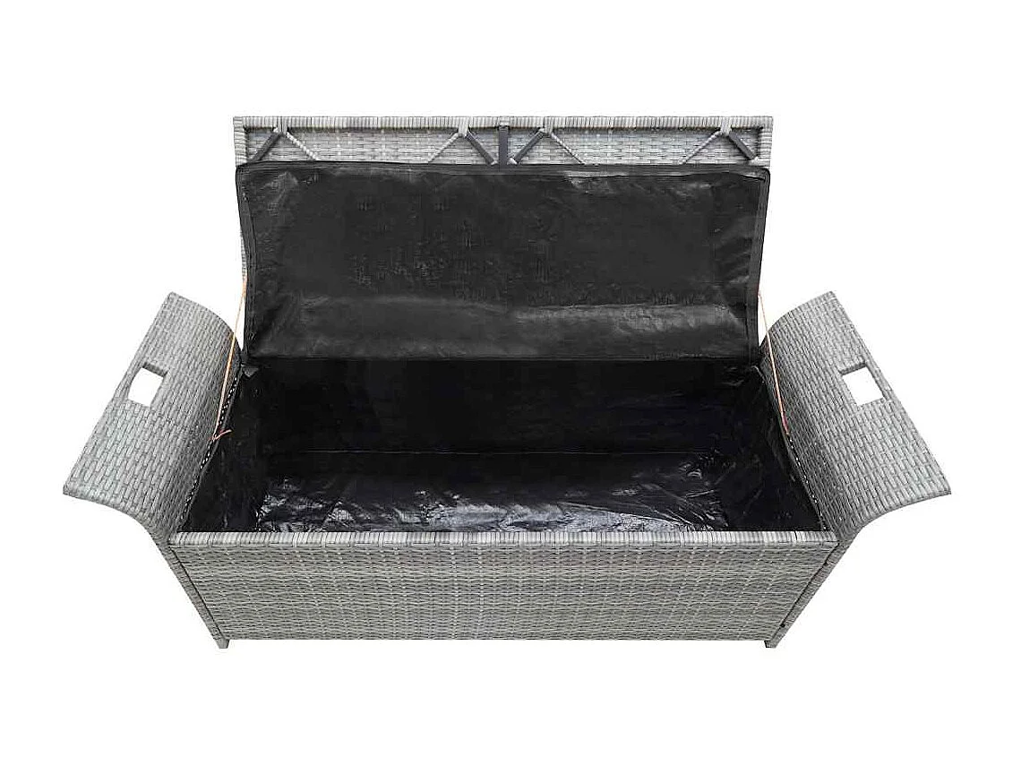 Banc de rangement avec coussin gris 138 cm résine tressée