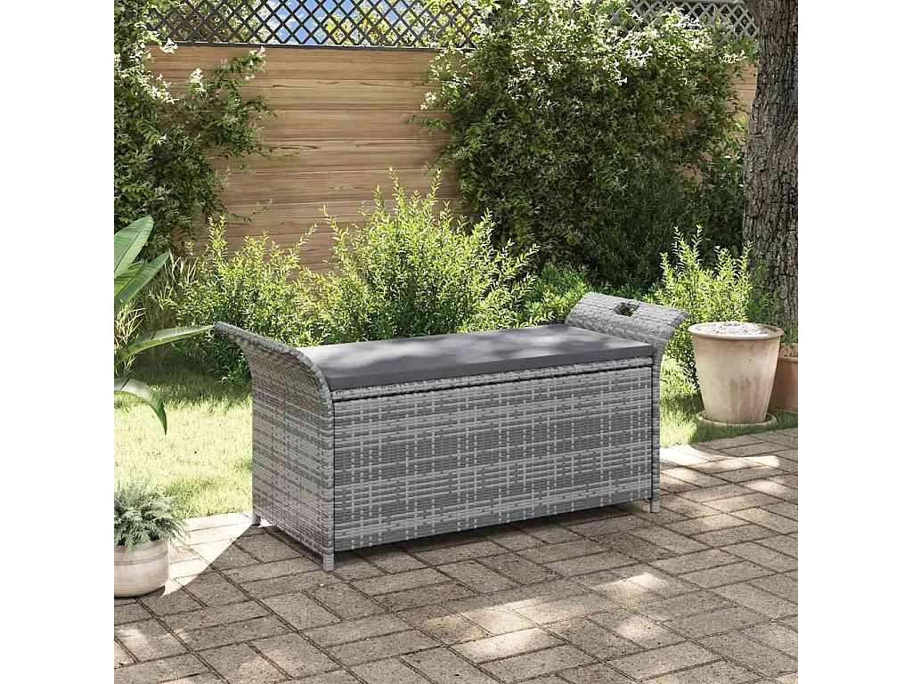 Sitzbank mit Stauraum und Kissen Grau 138 cm Poly Rattan
