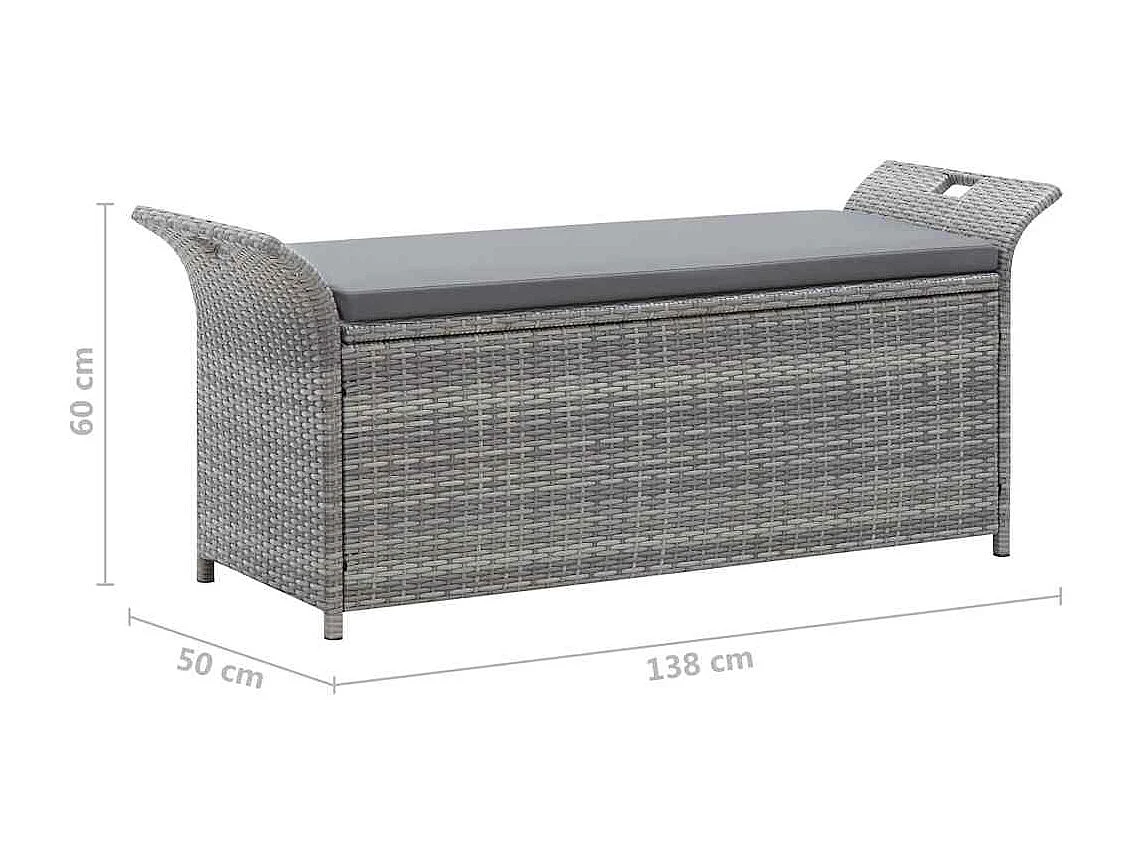 Sitzbank mit Stauraum und Kissen Grau 138 cm Poly Rattan