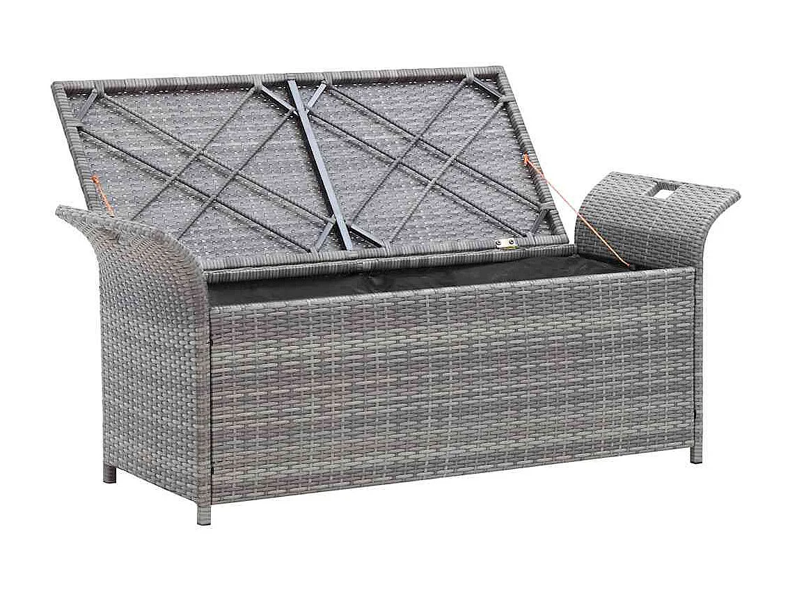 Sitzbank mit Stauraum und Kissen Grau 138 cm Poly Rattan