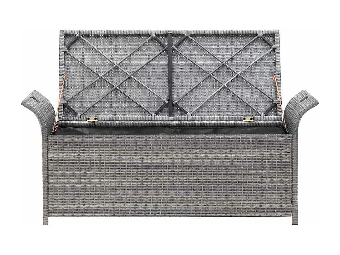 Sitzbank mit Stauraum und Kissen Grau 138 cm Poly Rattan