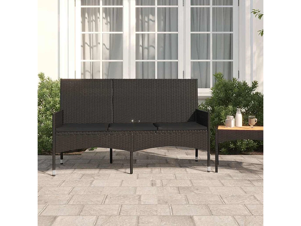 Banc de jardin à 3 places avec coussins Noir Résine tressée