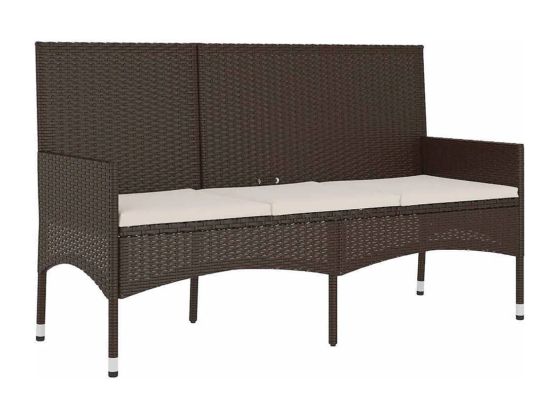 Gartenbank 3-Sitzer mit Kissen Braun Poly Rattan