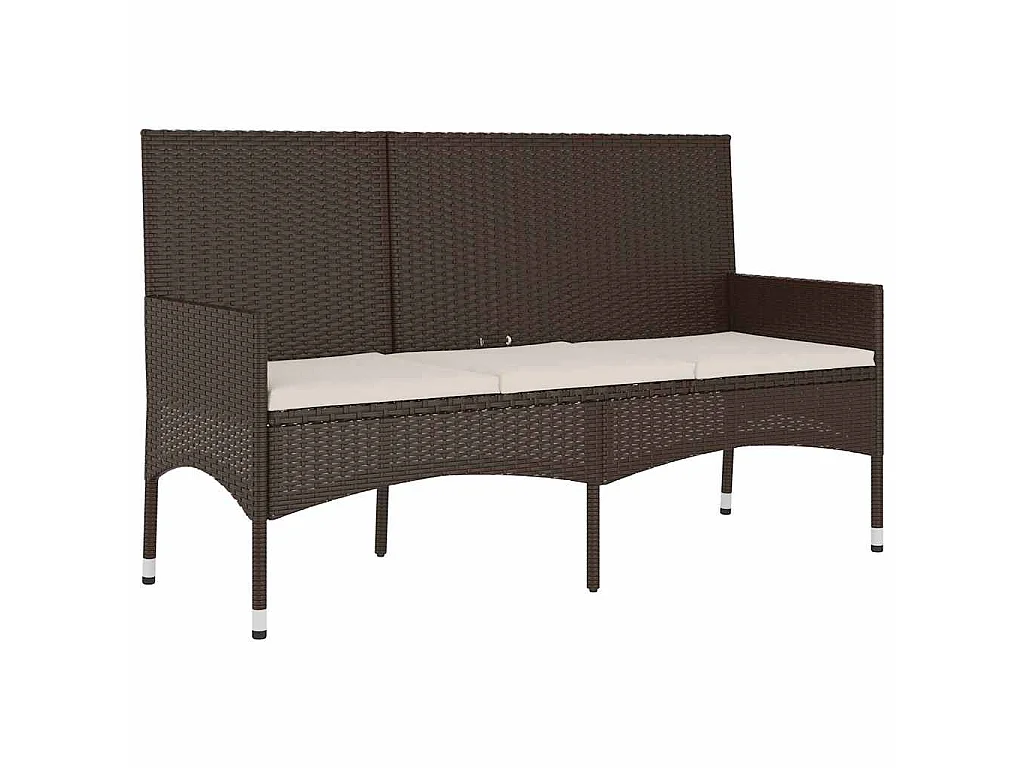 Panca da Giardino a 3 Posti con Cuscini in Polyrattan Marrone