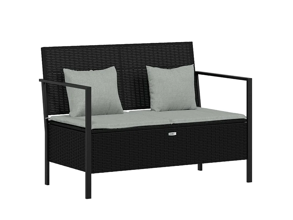 Banc de Jardin à 2 Places avec Coussins Noir Résine Tressée
