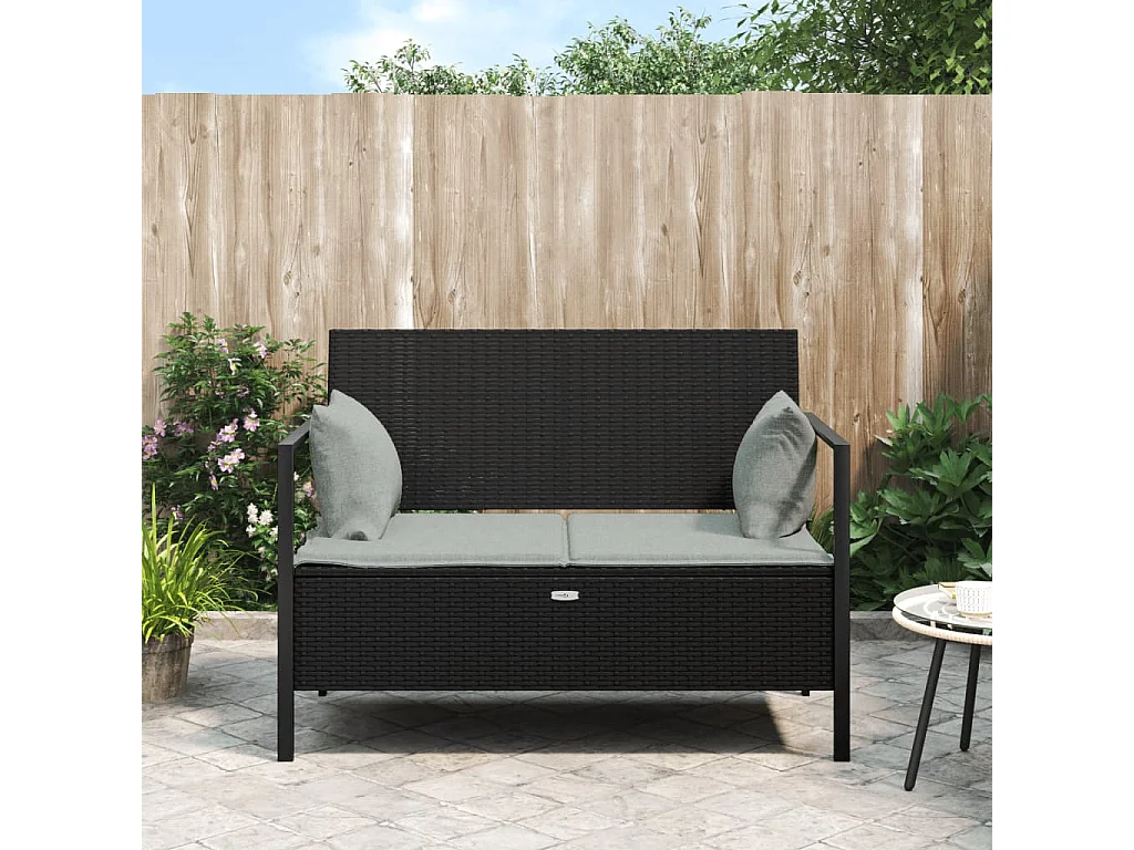 Banc de Jardin à 2 Places avec Coussins Noir Résine Tressée