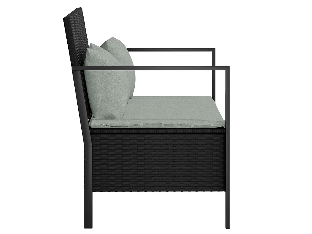 Banc de Jardin à 2 Places avec Coussins Noir Résine Tressée