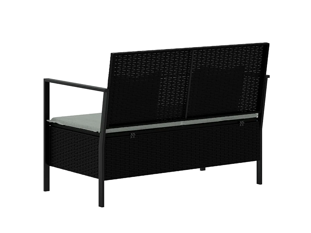 Banc de Jardin à 2 Places avec Coussins Noir Résine Tressée