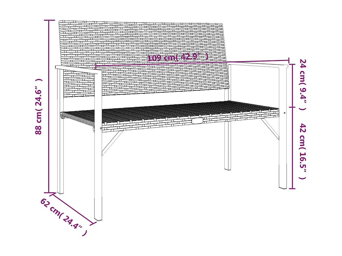 Gartenbank 2-Sitzer Grau Poly Rattan