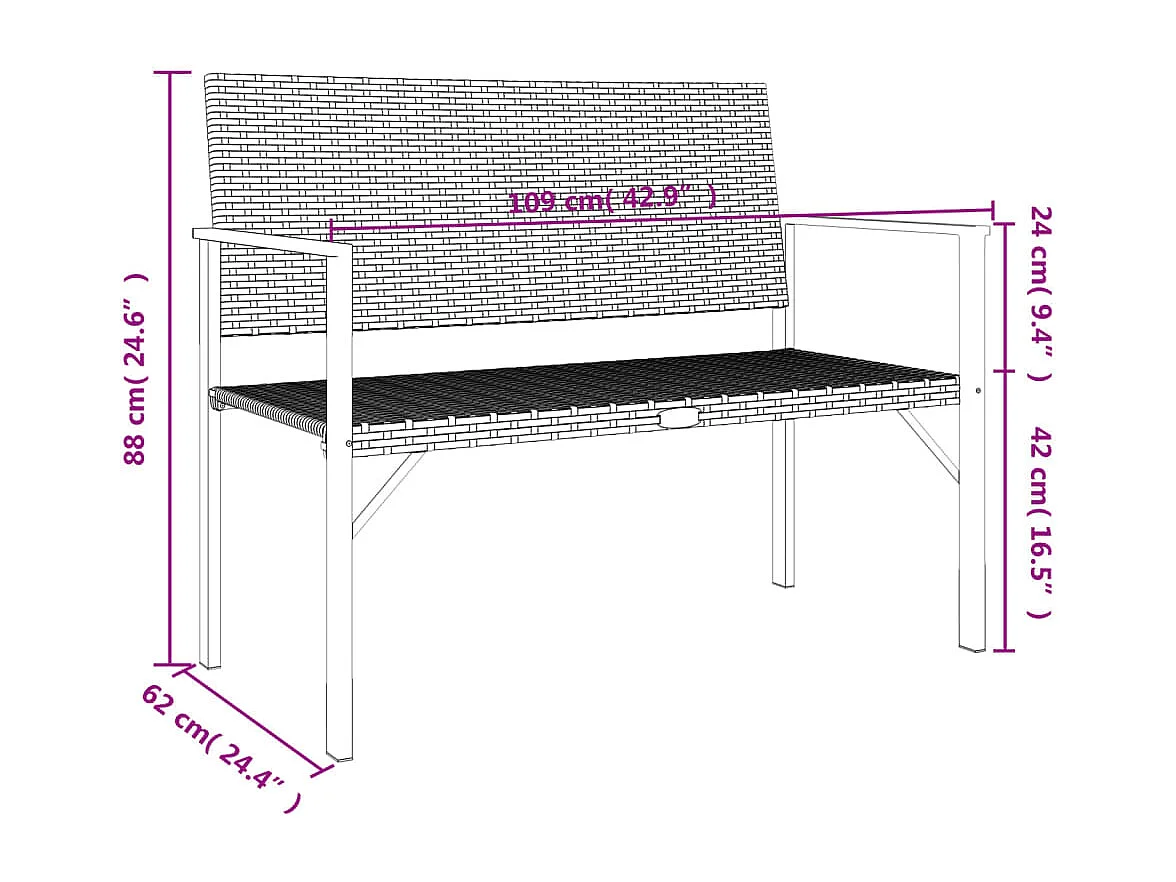 Gartenbank 2-Sitzer Grau Poly Rattan