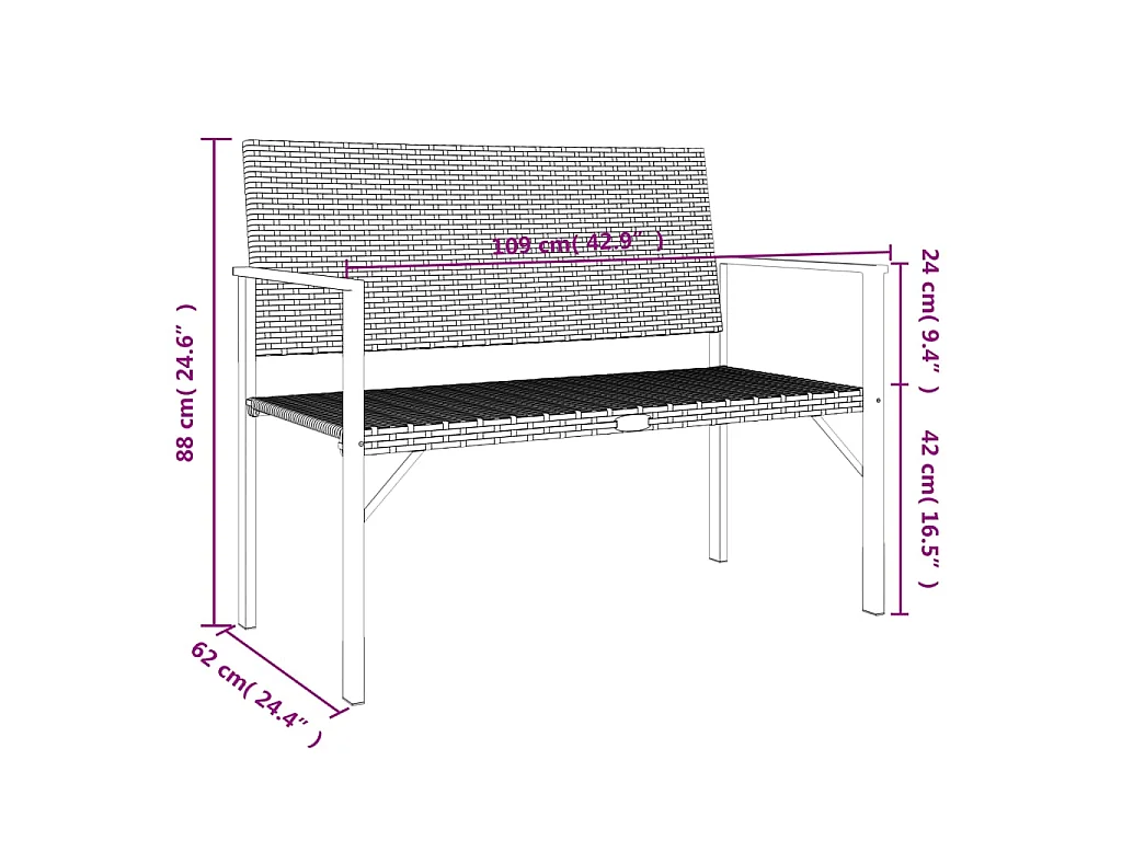 Banc de jardin à 2 places gris résine tressée