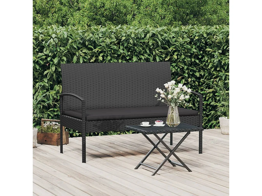 Panca da Giardino con Cuscino Nera 105 cm in Polyrattan