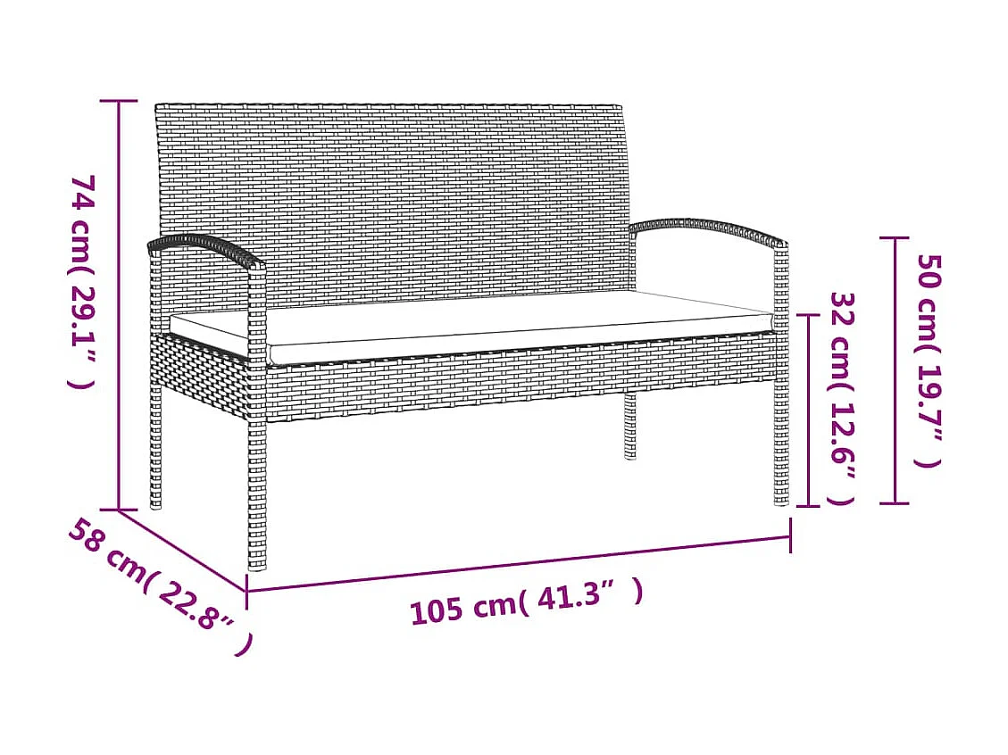 Panca da Giardino con Cuscino Nera 105 cm in Polyrattan