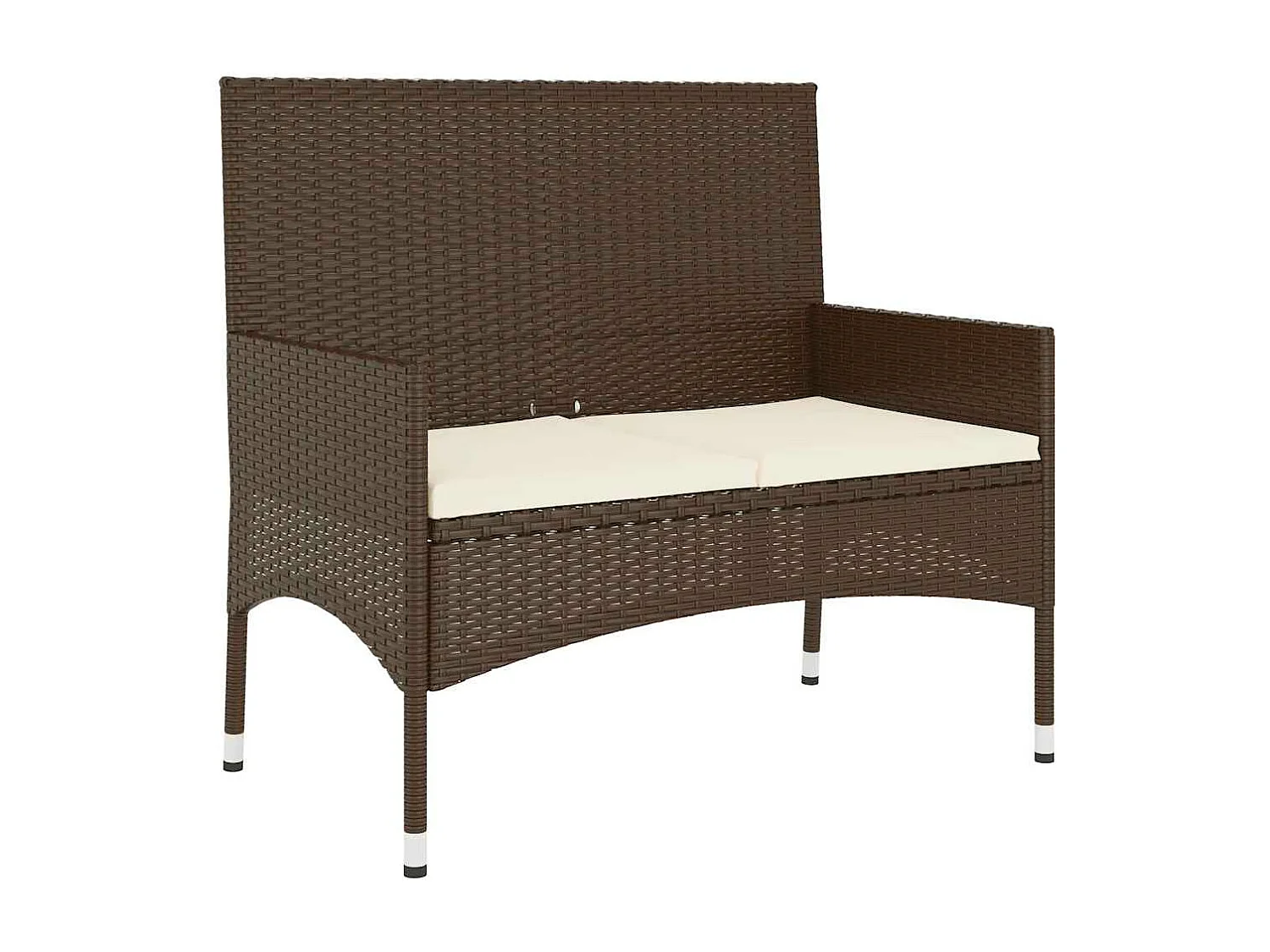 Tuinbank 2-zits met kussens poly rattan bruin