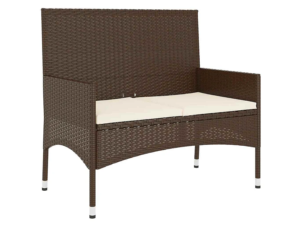 Gartenbank 2-Sitzer mit Kissen Braun Poly Rattan