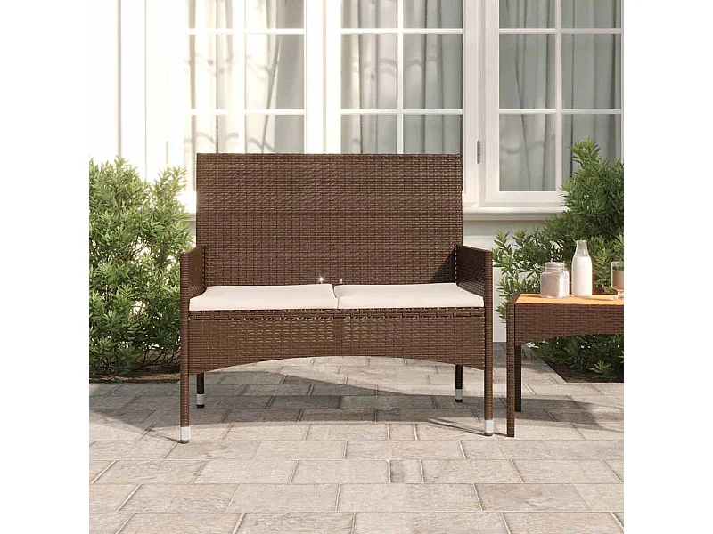 Gartenbank 2-Sitzer mit Kissen Braun Poly Rattan