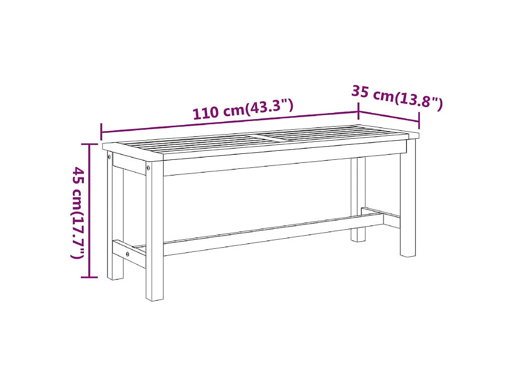 Banc de jardin 110x35x45 cm bois massif d'acacia