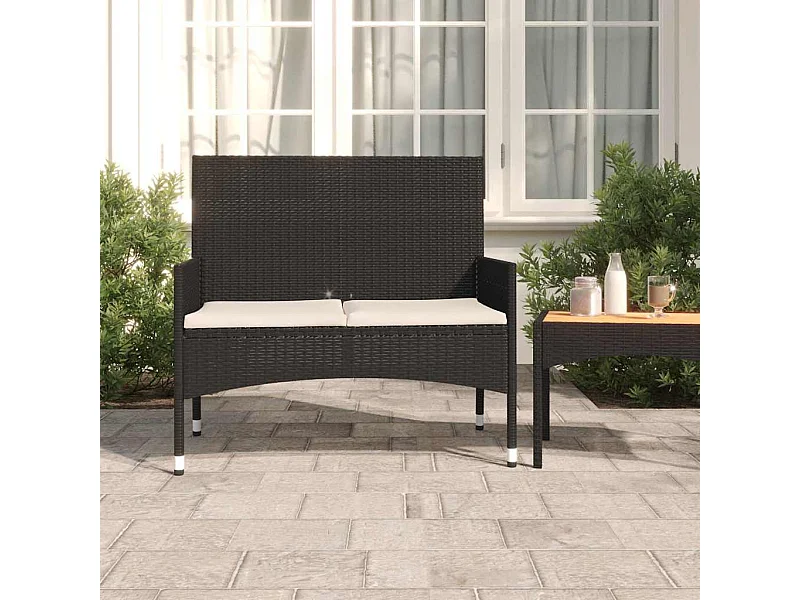 Panca da Giardino a 2 Posti con Cuscini in Polyrattan Nero