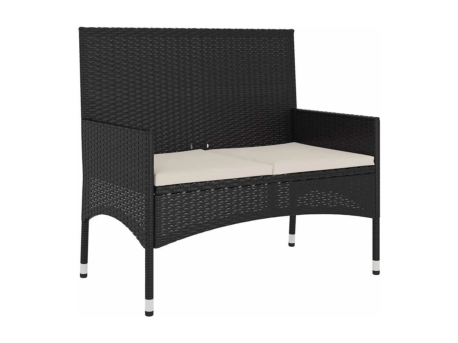 Gartenbank 2-Sitzer mit Kissen Schwarz Poly Rattan