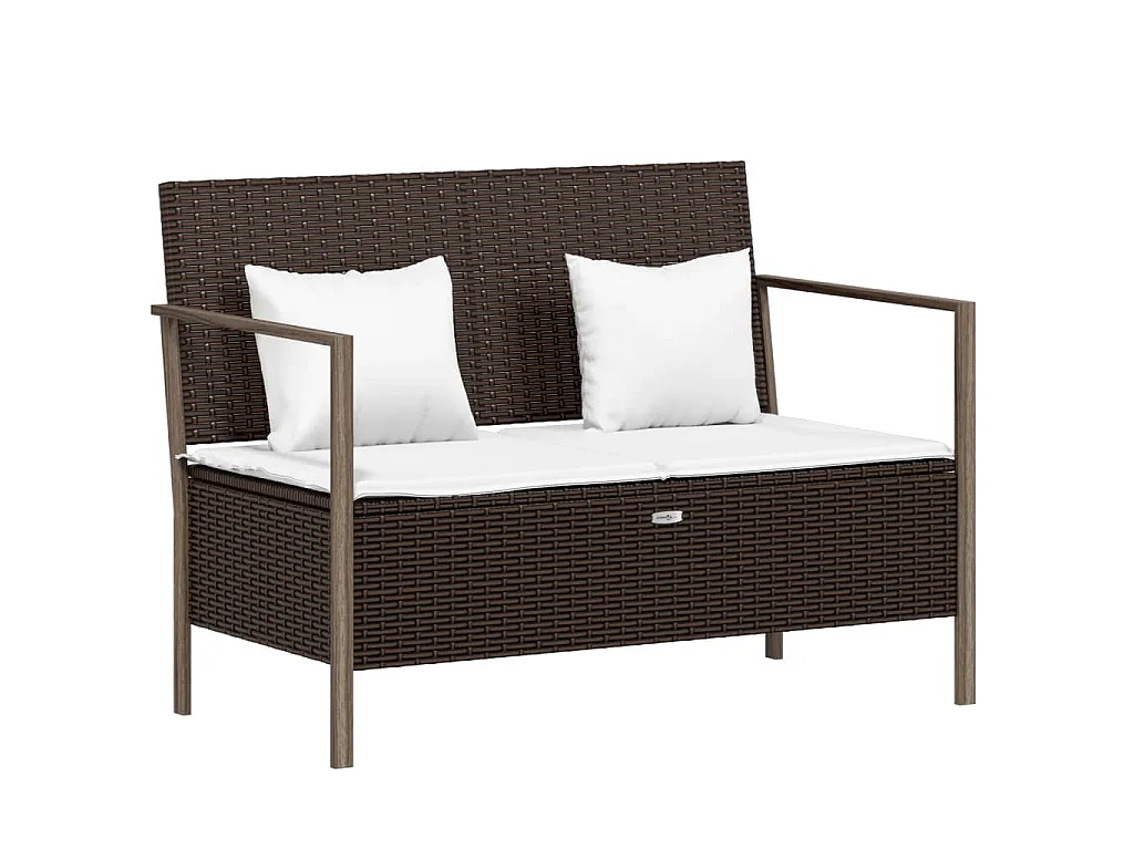 Gartenbank 2-Sitzer mit Kissen Braun Poly Rattan