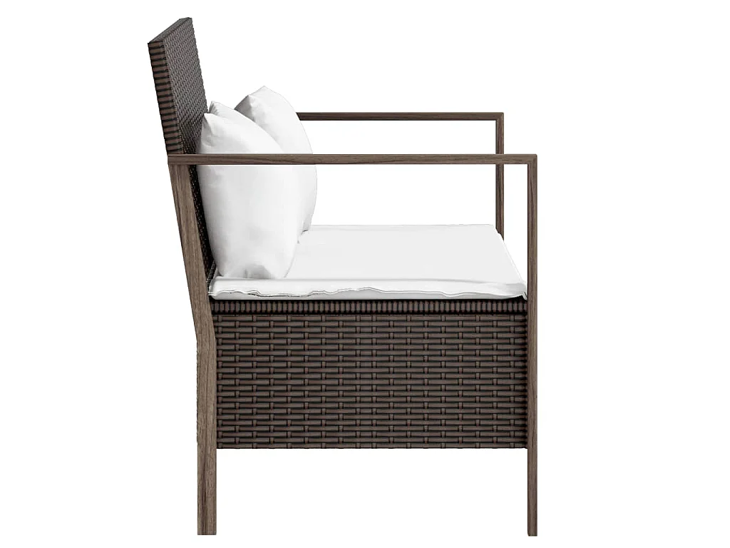 Gartenbank 2-Sitzer mit Kissen Braun Poly Rattan