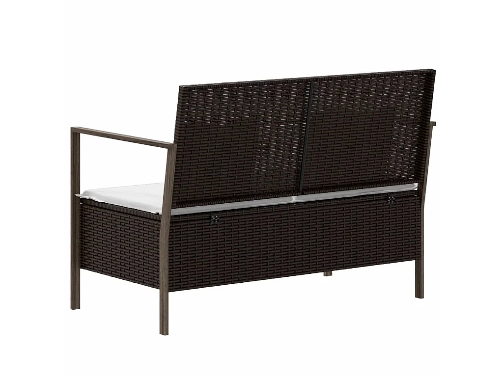 Gartenbank 2-Sitzer mit Kissen Braun Poly Rattan