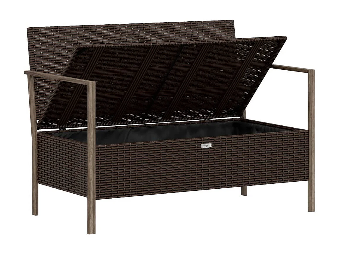 Gartenbank 2-Sitzer mit Kissen Braun Poly Rattan