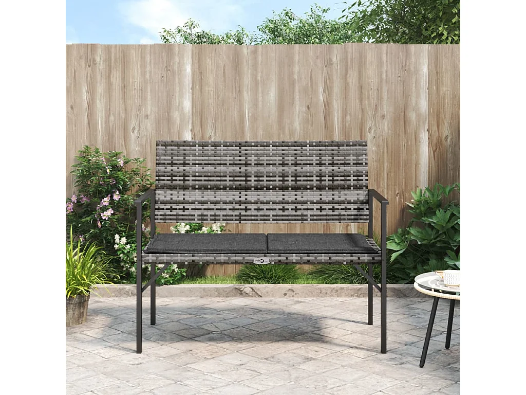 Banco de jardim de 2 lugares com almofadão vime PE cinzento