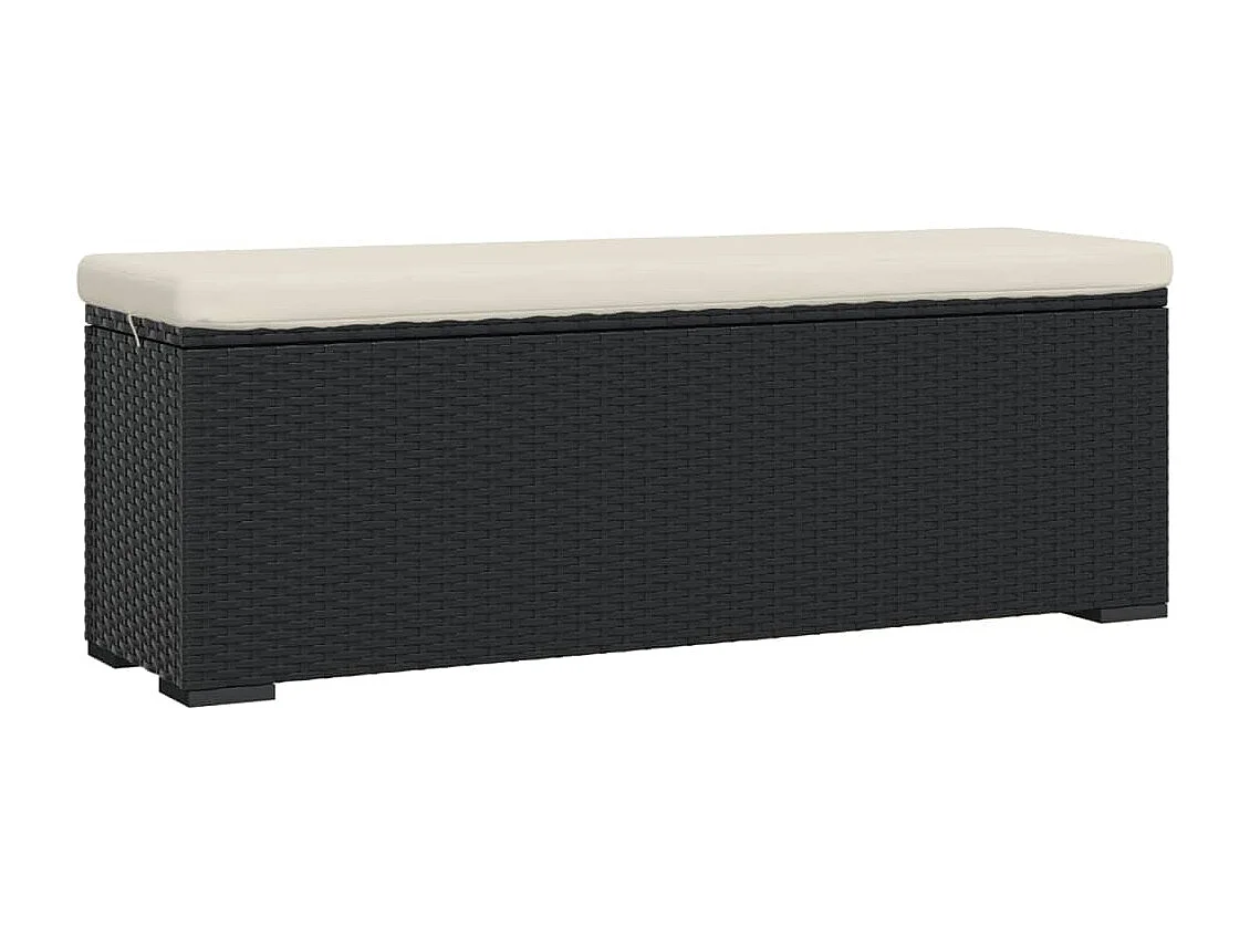 Banc pouf avec coussin noir 110x30x40 cm résine tressée