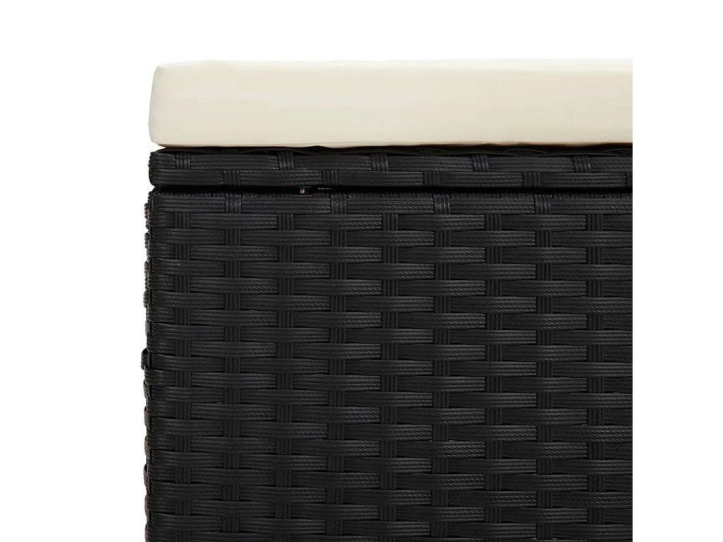 Banc pouf avec coussin noir 110x30x40 cm résine tressée