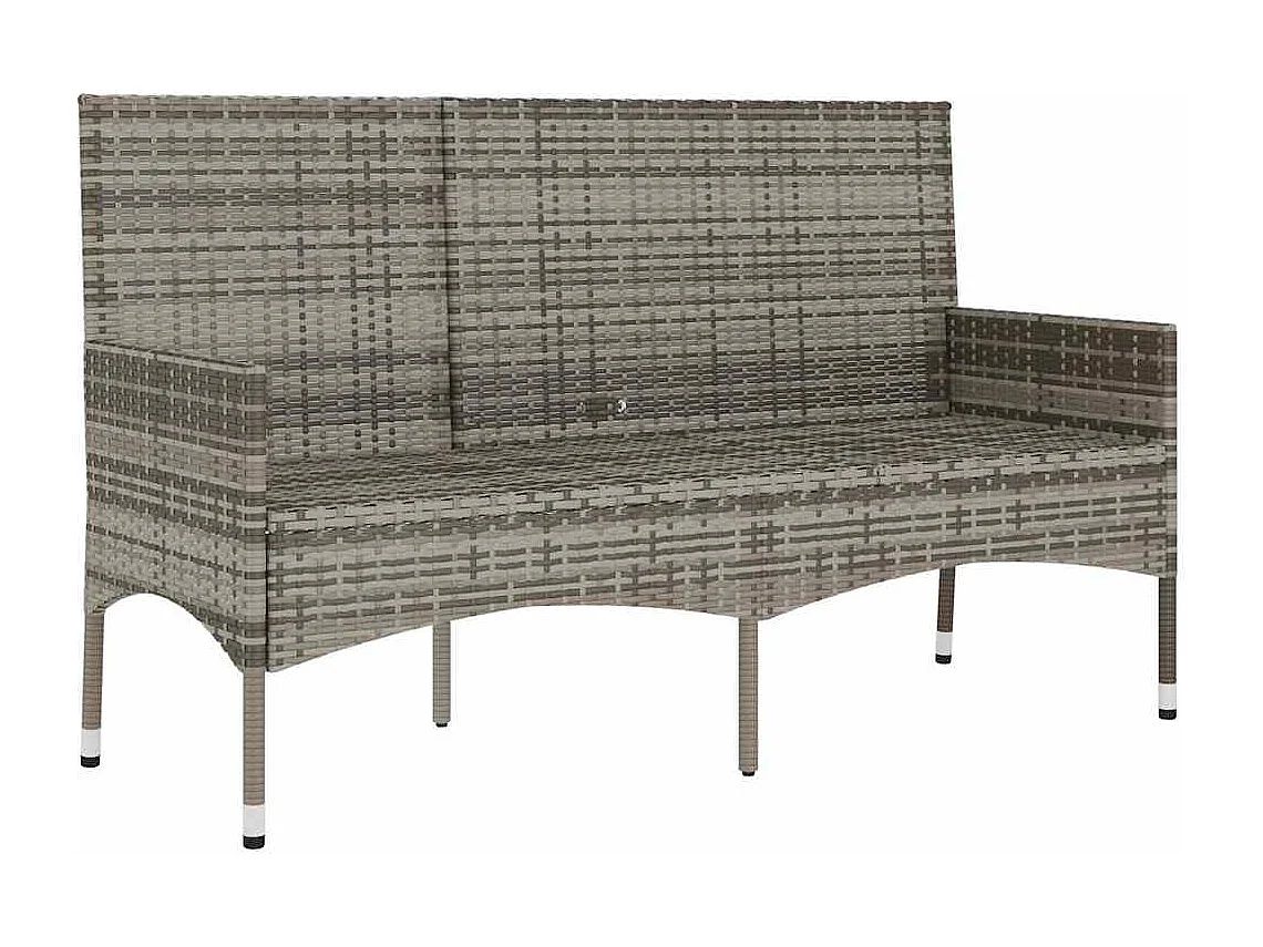 Gartenbank 3-Sitzer mit Kissen Grau Poly Rattan