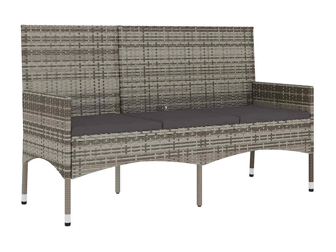 Banc de jardin à 3 places avec coussins Gris Résine tressée