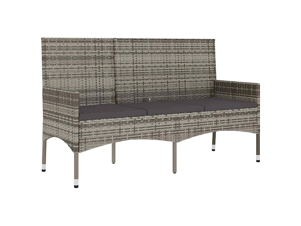 Banc de jardin à 3 places avec coussins Gris Résine tressée