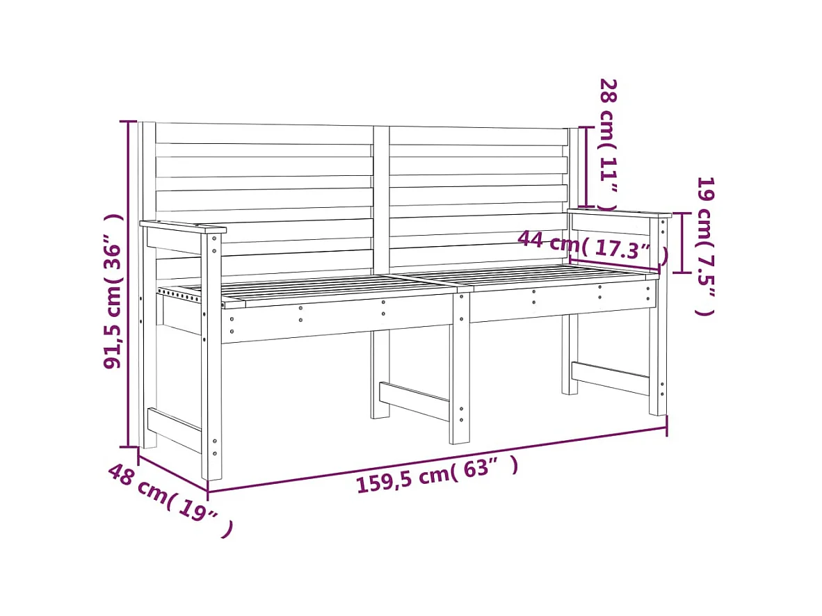 Banc de jardin 159,5x48x91,5 cm bois massif de pin