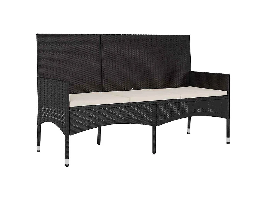 Panca da Giardino a 3 Posti con Cuscini in Polyrattan Nero