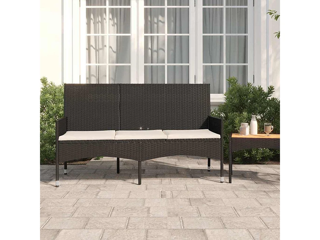 Panca da Giardino a 3 Posti con Cuscini in Polyrattan Nero