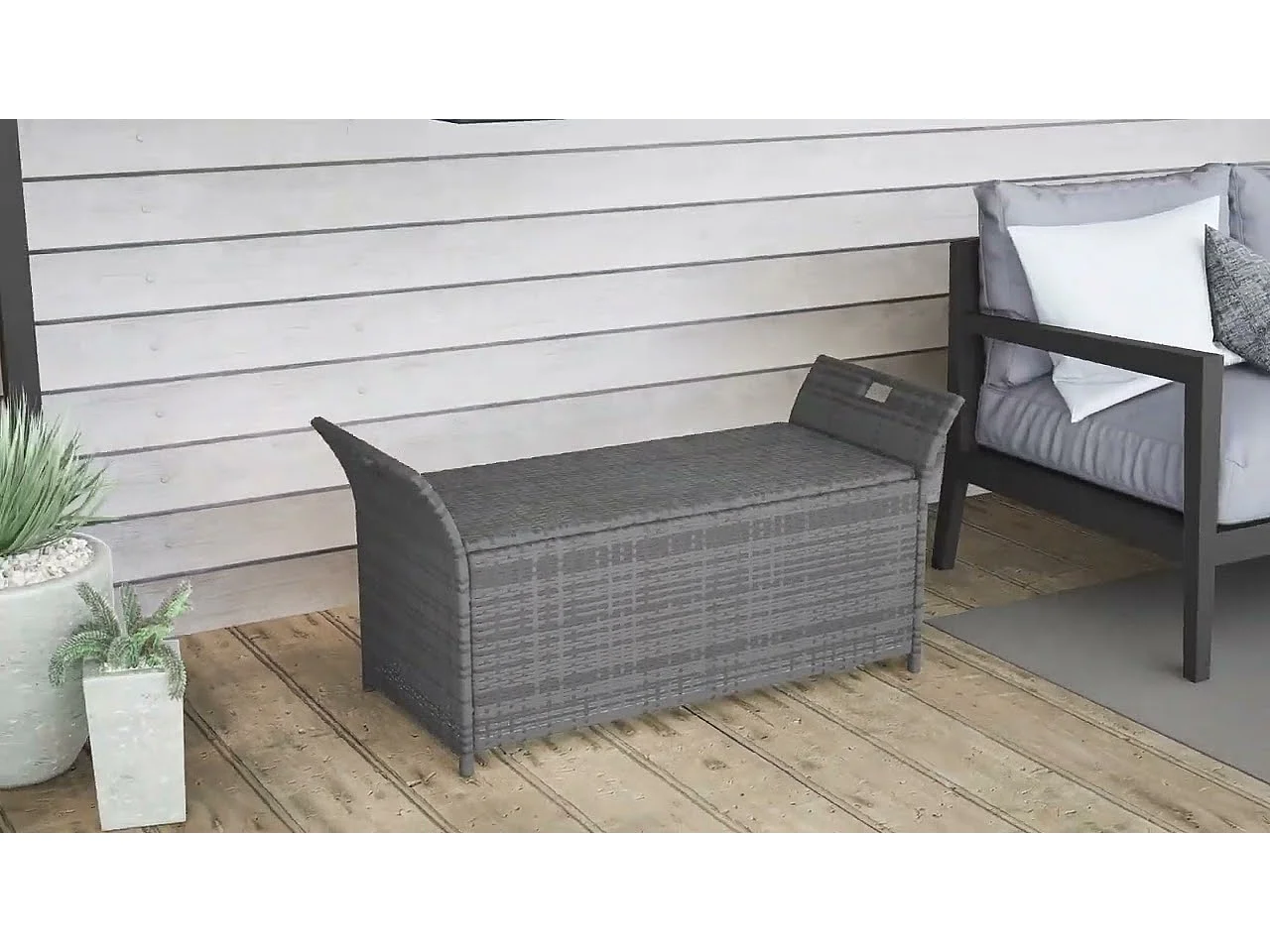 Banc de jardin avec coussin marron 116x46x57 cm résine tressée